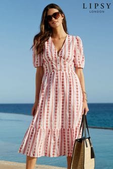 Lipsy Broderie Robe brodée à col bouffant et manches bouffantes Mi-Midi Summer Holiday Shop (K22374) | €38