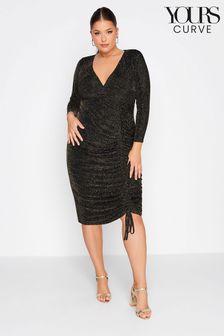 Yours Curve Gold London Party Gathered Wrap Dress (K22526) | €21