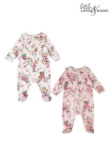 Pink/Weiß mit Blumenmuster - Love & Roses Bedruckte Baby-Schlafanzüge mit Rüschen im 2er-Pack (K22700) | 41 € - 44 €