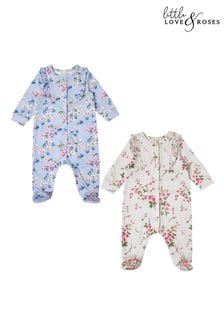 Love & Roses Blue/Grey Floral Baby 2 Pack Printed Ruffle Sleepsuit (K22703) | 129 QAR - 139 QAR