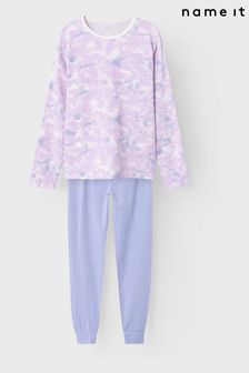 Mov marmorat - Set pijama cu slogan Name It Mânecă lungă (K22736) | 113 LEI