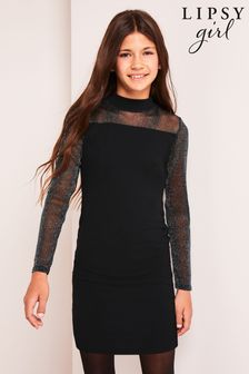 Lipsy Black Teen Glitter Long Sleeve Dress (9-16yrs) (K22746) | €21 - €26