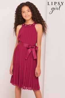 Lipsy Berry Red Pleated Chiffon Occasion Dress (K22749) | €65 - €76