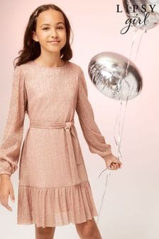 Lipsy Pink Metallic Plisse Shift Dress (K22821) | €40 - €48