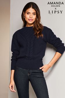 Lipsy Navy Blue Cosy Pointelle Cable Knitted Jumper (K22860) | $58