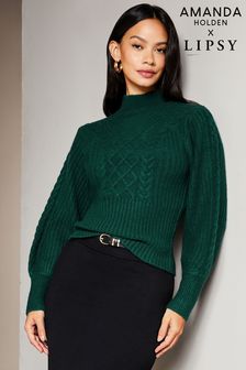Lipsy Green Roll Neck Cable Knit Jumper (K22862) | $58