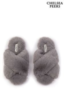 Chelsea Peers Grey Regular Fit Fluffy Cross Strap Slider Slippers (K23082) | 46 €