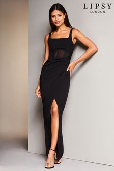 Lipsy Black Corset Square Neck Maxi Dress (K23110) | €104
