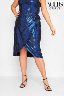 Yours Curve Blue Limited Foil Wrap Skirt (K23208) | €20