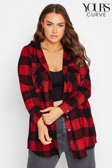 Yours Curve Red Hooded Check Shirt (K23245) | €38