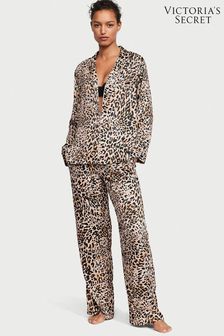 Victoria's Secret Wavy Leopard Brown Satin Long Pyjamas (K23482) | €79
