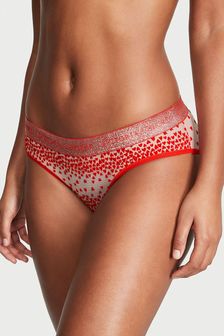 Victoria's Secret Lipstick Flocked Hearts Red Hipster Logo Cotton Knickers (K23615) | €11