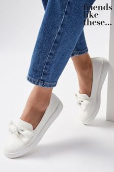 Friends Like These White Faux Leather Wide Fit Slip On Bow Trim Trainer (K24149) | DKK248