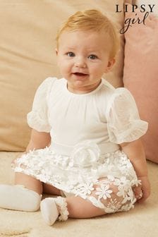 Lipsy Ivory Baby Sequin Embroidered Skirt Occasion Dress (K24155) | $84 - $88