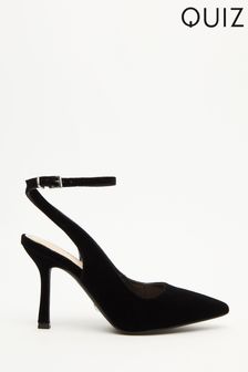 Quiz Black Velvet Ankle Tie Court Heels (K24164) | €16