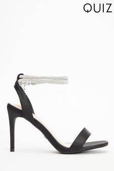 Quiz Black Satin Diamante Strap Heeled Sandals (K24170) | €20.50