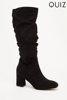 Quiz Black Faux Suede Ruched Heeled Boots (K24185) | €26