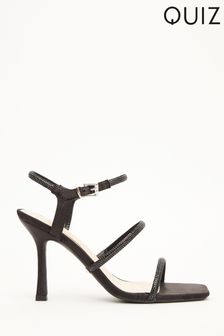 Quiz Black Satin Diamante Heeled Sandals (K24190) | €18