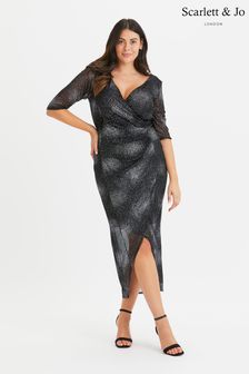 Scarlett & Jo Silver & Black Curve Silver Black Maxi Bodycon Dress (K24596) | $157