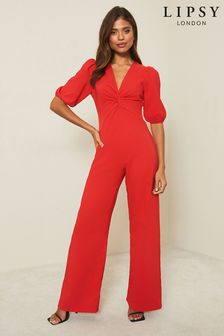 Lipsy Red Knot Puff Sleeve Jumpsuit (K24740) | ￥8,820