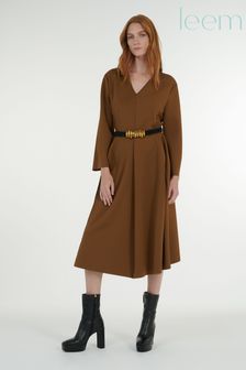 leem Brown Belted Panelled Dress (K24863) | €84