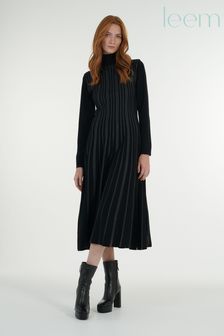 leem Black Mesh Striped Midi Dress (K24907) | €71