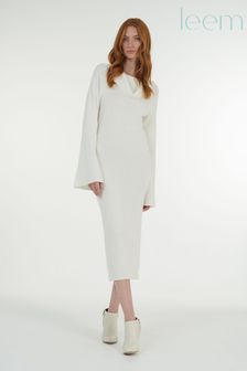 leem Cream Cowl-Neck Knitted Midi Dress (K24914) | €84