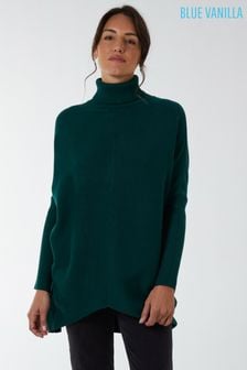 Blue Vanilla Forest Green High Low Turtle Neck Jumper (K24979) | AED194