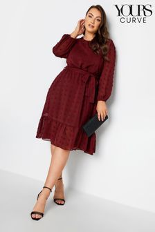 Yours Curve Red London Puff Dobby Dress (K25085) | $62