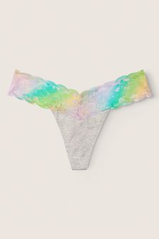 Victoria's Secret PINK Heather Stone with Gradient Band Grey Thong Lace Trim Knickers (K25648) | €12