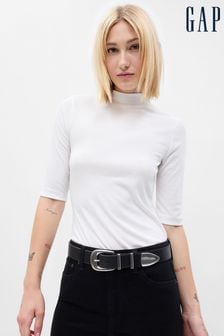 Weiß - Gap Geripptes T-Shirt mit Stehkragen, kurzen Ärmeln und Streifen (K25685) | 34 €