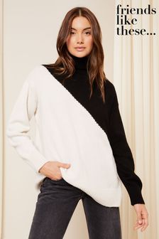 Friends Like These Black/White Colour Block Ribbed Roll Neck Knitted Jumper (K25876) | AED200