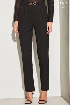 Lipsy Black Petite Tailored Trim Smart Tapered Trousers (K25928) | $64