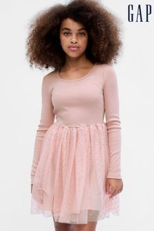 Gap Pink Tulle Long Sleeve Mini Dress (K25961) | €22