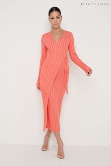 Pretty Lavish Pink Vinni Knit Wrap Midaxi Dress (K26183) | DKK345