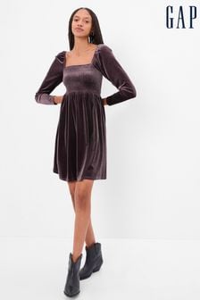 Gap Brown Smocked Velvet Mini Dress (K27288) | 142 zł