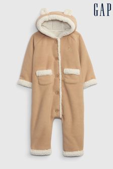 Gap Brown Sherpa Lined Button-Up Baby Pramsuit (K27375) | €20.50