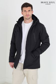 Brave Soul Black Hooded Zip Through PVC Coated Jacket (K27425) | AED177