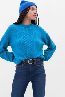 Albastru - Pulover tricotat comod cu torsade Gap Forever (K27671) | 239 LEI
