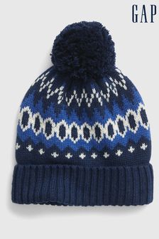 Niebieski - Gap Pom-pom Fair Isle Beanie Hat (K27718) | 51 zł