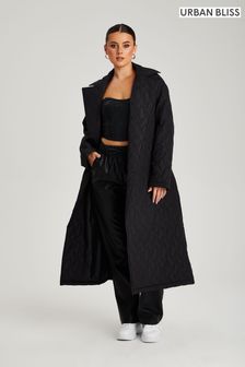 Urban Bliss Black Longline Quilted Belted Coat (K27905) | ₪ 279
