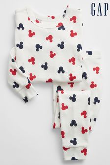 Pijama din bumbac organic Gap Disney Mickey Mouse maro (K27957) | 122 LEI