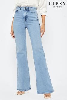 Niebieski - Lipsy jeansy o dopasowanym kroju z wysokim stanem i rozkloszowanymi nogawkami (K28651) | 142 zł