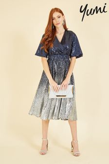 Yumi Blue & Silver Ombre Sequin Midi Wrap Dress (K28979) | 108 €