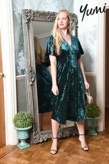 Yumi Green Velvet Kimono Midi Dress (K28985) | €34
