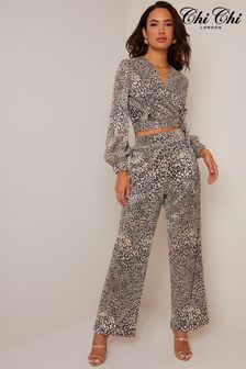 Chi Chi London Brown & Gold Printed Wide Leg Trousers (K29093) | €30