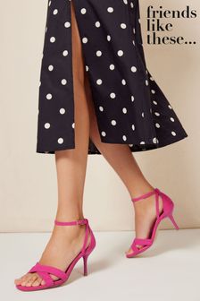 Friends Like These Pink Wide FIt Low Cross Over Strap Sandal Heels (K29487) | €15