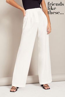 Friends Like These White Linen Look Tailored Wide Leg Trousers (K29568) | LEI 215