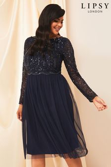Темно-синий - Платье миди для миниатюрных с отделкой на рукавах Lipsy Natalie (K29831) | 85 790 тг
