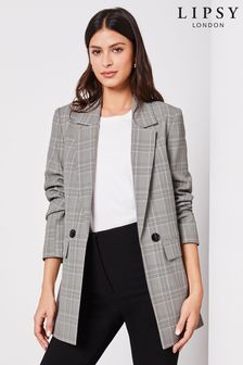 Lipsy Black Grey Relaxed Longline Tailored Blazer (K29970) | $101